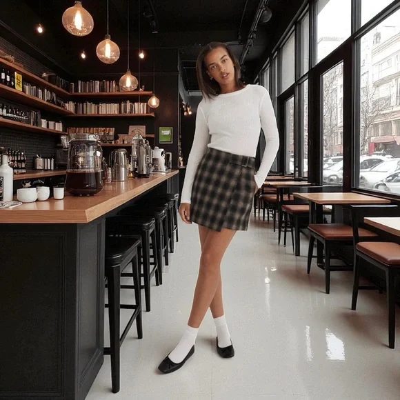 MADEWELL
Buckle-Belt Wrap Mini Skirt in Larsa Brushed Plaid Sz 2 - Picture 1 of 9